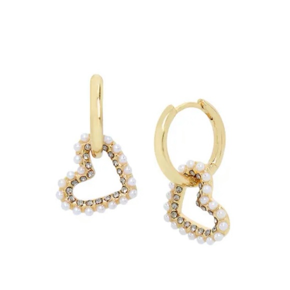 All Saints Goldtone Dangle Heart Huggie Earrings - Picture 4 of 7